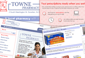 Towne Pharmacy: ecommerce, web development, logo Towne Pharmacy - local pharmacy, complete web design, shopping cart